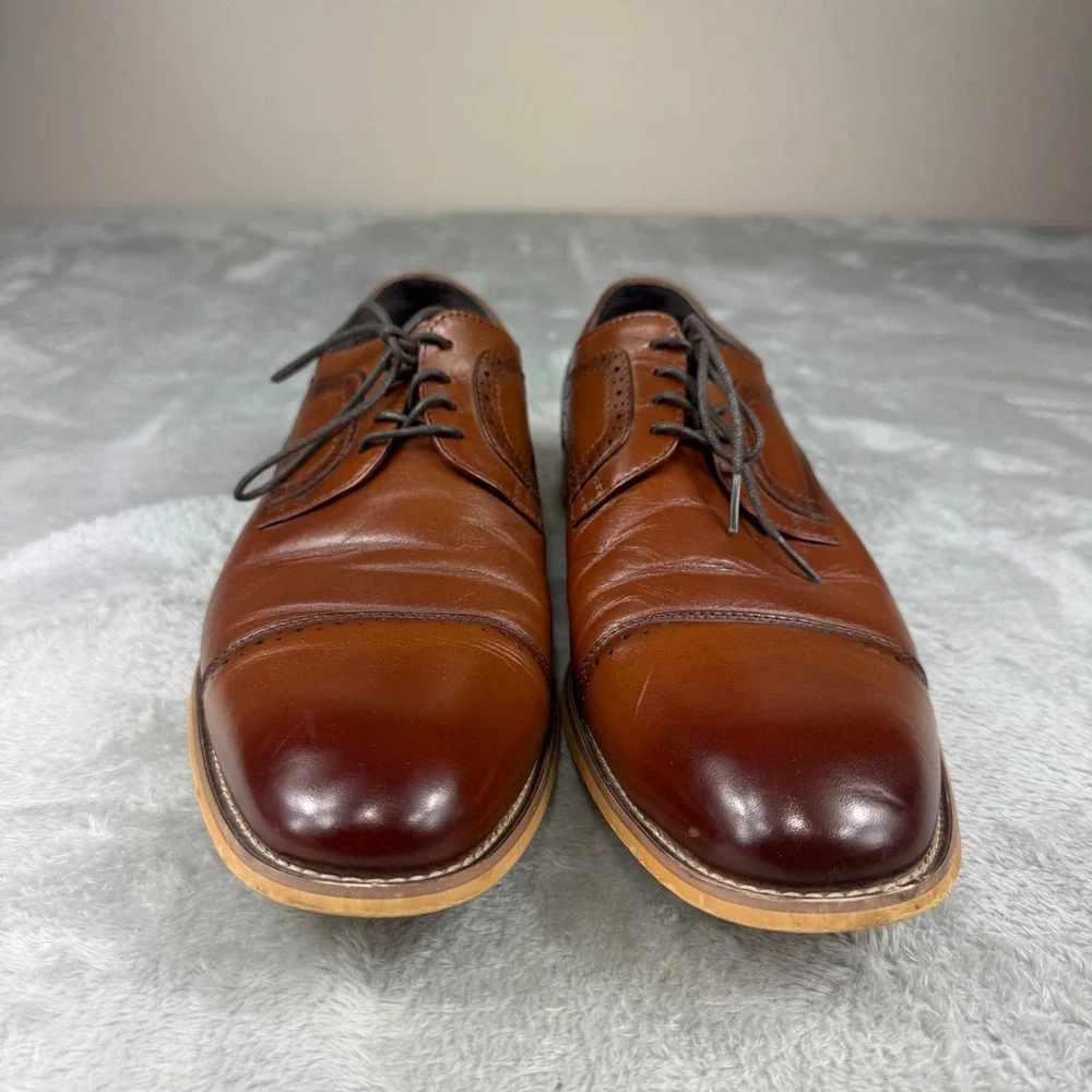 Stacy Adams Mens Cognac Brown Leather Cap Toe Brogue Oxford Dress Shoes 12M